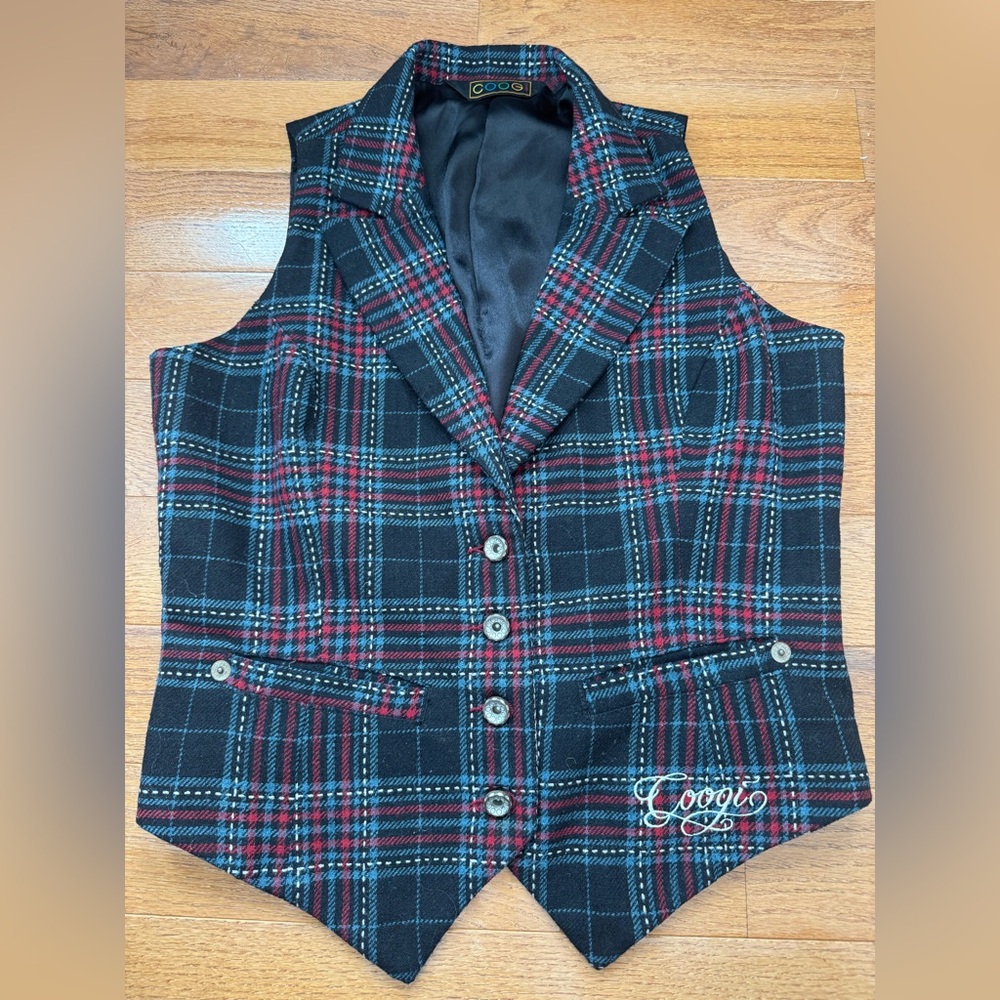 COOGI Plaid Vest in Black, Red, and Blue